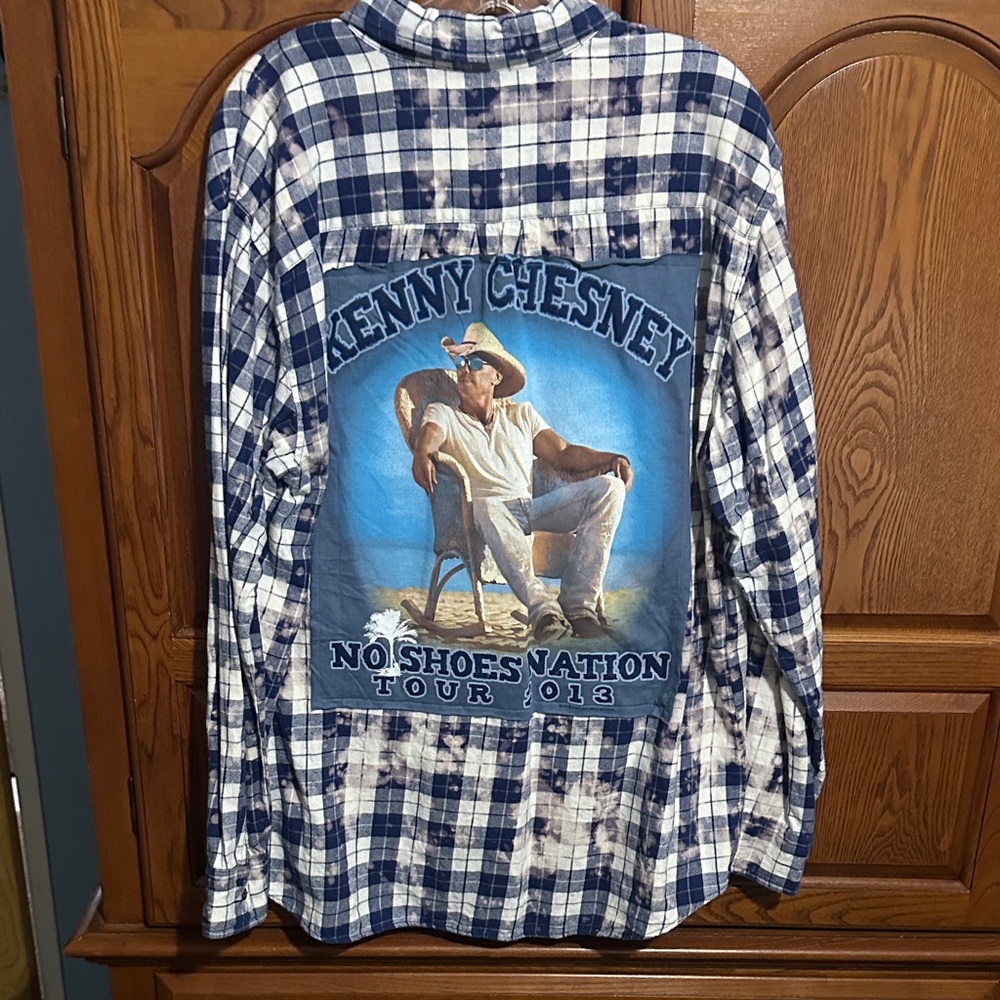 Kenny Chesney upcycled bleached flannel tee made by me